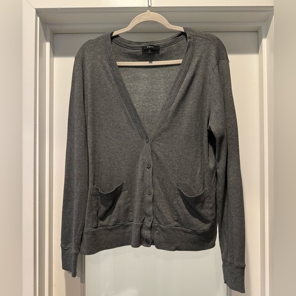 EXPRESS Cotton Knit Size L V-Neck Button up Cardigan Gray Minimalist Classic Y2K - Picture 1 of 12
